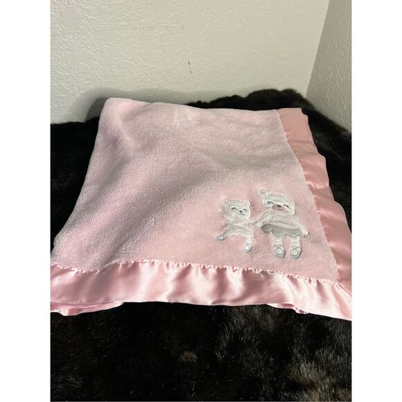 Carter's Pink 2 Ballerina Ballet Bears Tutu Baby Blanket Silky Trim Dance Lovey